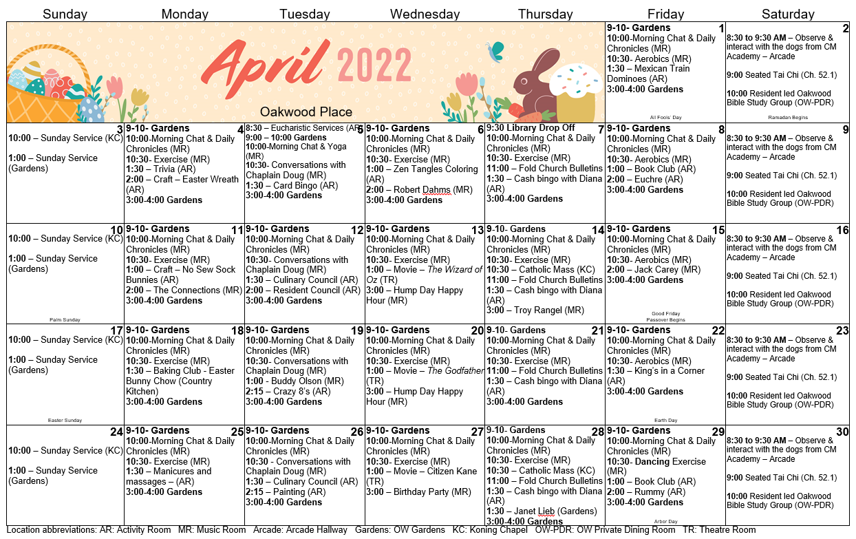 Oakwood Assisted Calendar