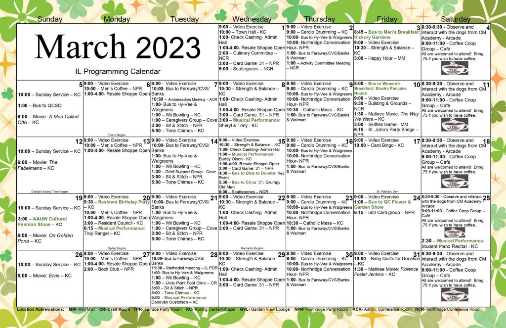 March Il Programming Calendar