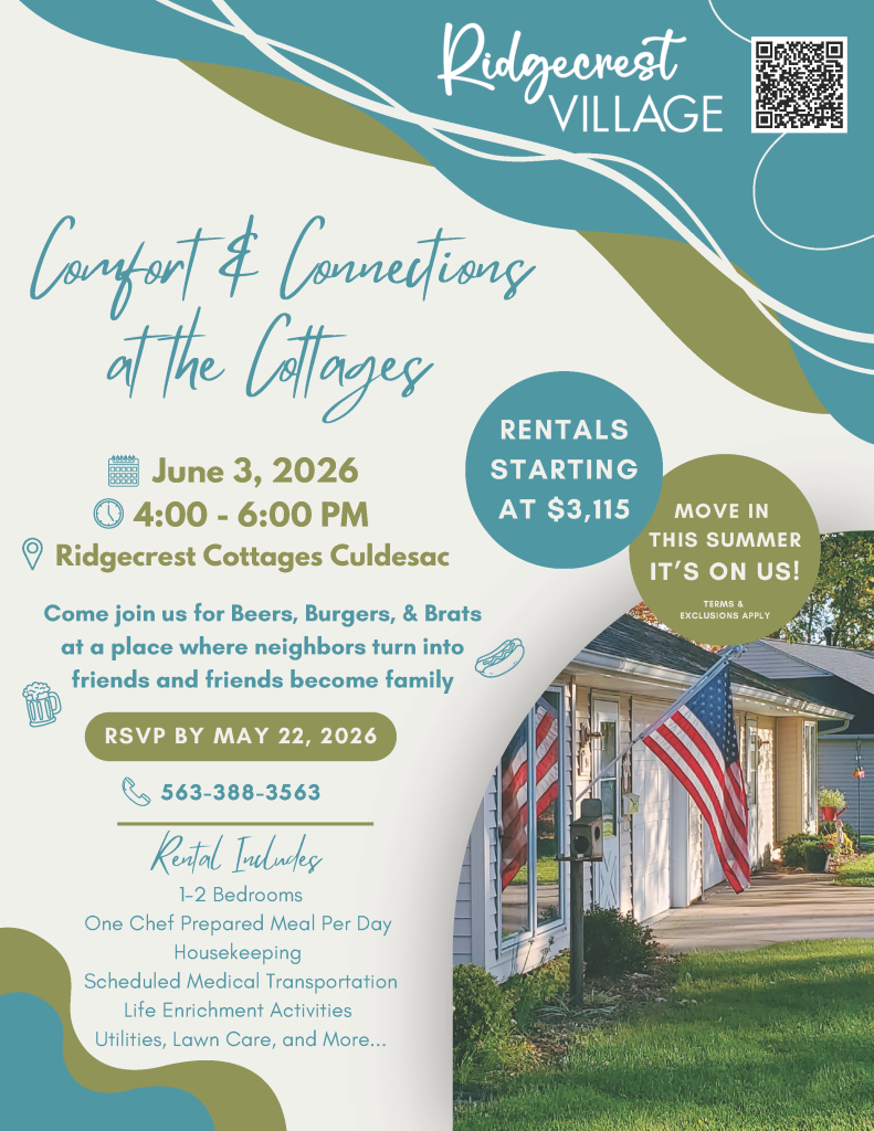 Comfort & Connections at the Cottages flyer